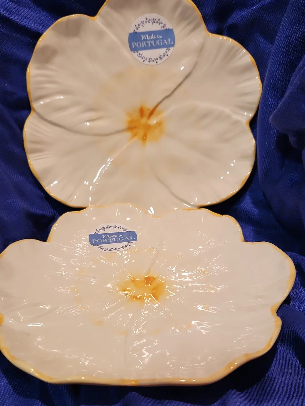 White Floral Ceramic Serving Plates Made In Portugal.